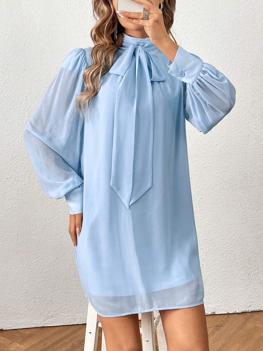 SHEIN Clasi Của phụ nữ Ống tay áo Thẳng Váy ống - Màu xanh lam - Xem 1