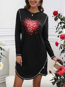 SHEIN LUNE 女用蝴蝶圖案印花拼色拼接連身裙 - 黑色 - 查看 3