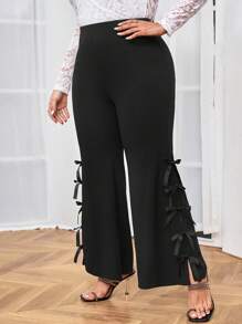 SHEIN Privé 大尺碼優雅高腰喇叭褲,配有蝴蝶結裝飾