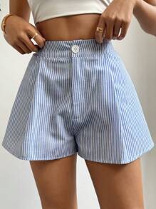 SHEIN Essnce Sọc Quần short - Màu xanh lam - Xem 4