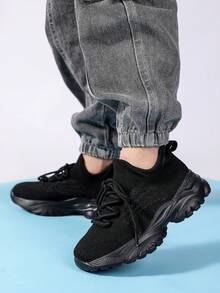 Zapatillas Deportivas Transpirables Y Deportivas Para Niños En Un Solo Color Para Correr - Negro - Ver 6