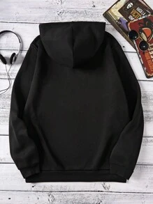 男士標語印花連帽衫 - 黑色 - 查看 2