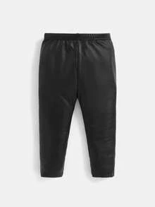SHEIN Em bé Cô gái Giải trí Đàn hồi chất liệu da PU Quần 2 cái/bộ - Nhiều màu - Xem 8
