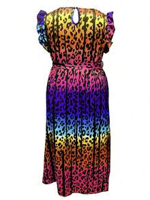 Maweii 大码女式豹纹渐变色盖袖摆裙 - 玫紅色 - 查看 2