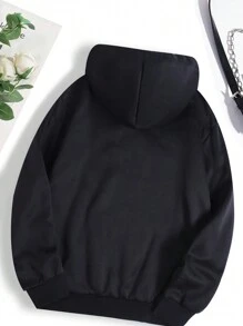 SHEIN EZwear 女字母印花連帽運動衫 - 黑色 - 查看 2