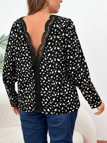 SHEIN Frenchy 大尺碼全印花長袖上衣 - 黑與白 - 查看 3
