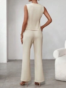 Chiquease Traje De Chaleco De Botón Y Pantalón A Juego - Albaricoque - Ver 2