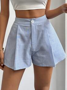 SHEIN Essnce Sọc Quần short - Màu xanh lam - Xem 3