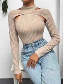 SHEIN Essnce 2合1空心t卹 - 杏色 - 查看 1