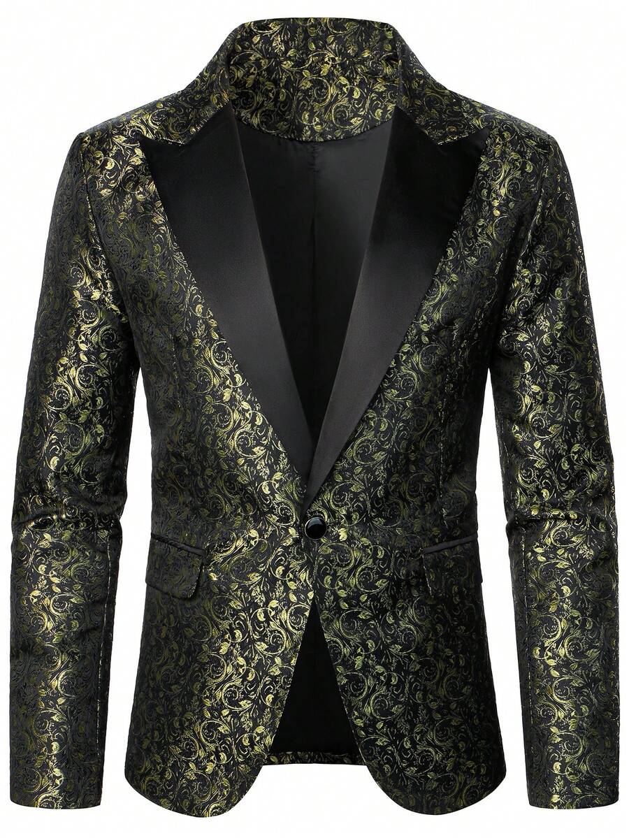 Manfinity AFTRDRK Men'S Jacquard Contrast Turn-Down Collar Blazer Jacket - Gold - View 1