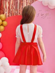 SHEIN Toddler Girls' Monochromatic Mesh Shirt With Suspender Skirt Spring/Summer 2pcs Outfits - Multicolor - View 2
