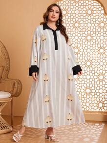 Al Najma Große Größen Langärmliges Kleid mit Farbblock-Umlegekragen und Manschetten