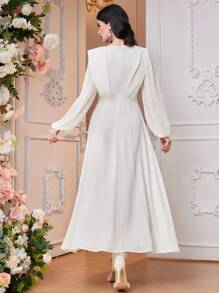 Modelyn Women'S Floral Embroidery Lantern Sleeve Dress - White - View 2