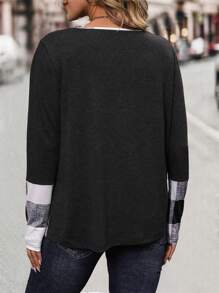 SHEIN LUNE 大碼格紋拼接釦紐細節t恤 - 彩色 - 查看 2