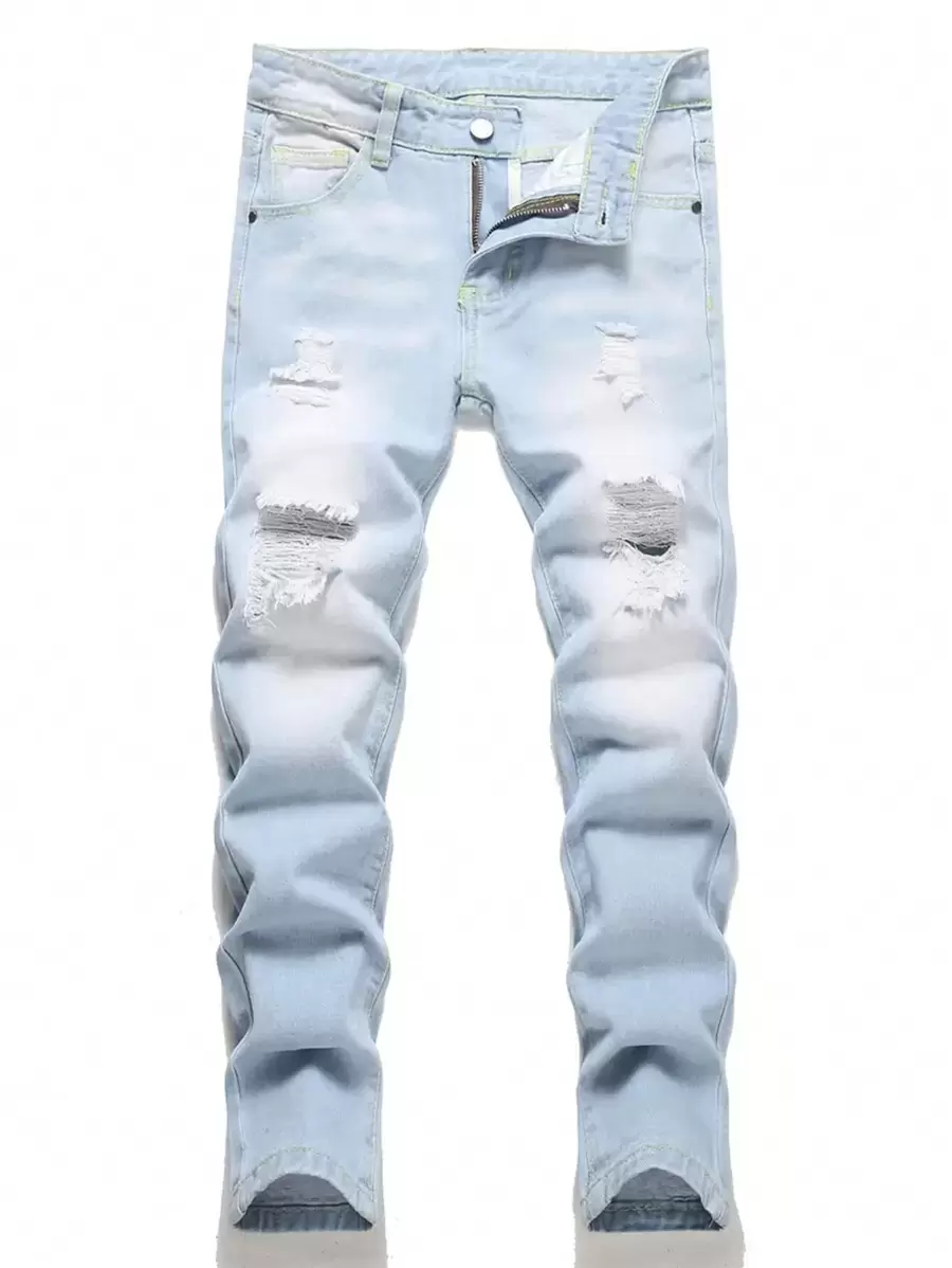 Tween Boys' Ripped Washed Denim Jeans - Light Wash - View 1