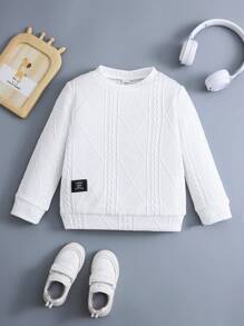 SHEIN 男童圓領提花休閒舒適度假運動服衛衣 - 白色 - 查看 1