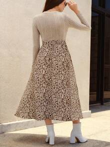 SHEIN Frenchy Plus Size Leopard Print Belted Dress - Multicolor - View 5