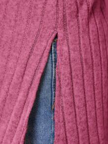 SHEIN 青少年女孩合身复古高领落肩罗纹长袖 T 恤 - 玫紅色 - 查看 6