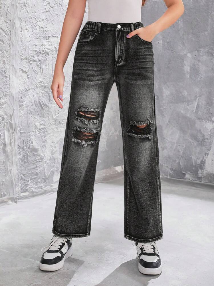 Teenagers' Distressed Straight Leg Jeans