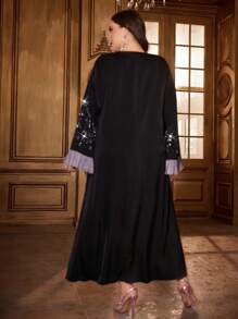 Al Najma 大碼系列對比色擴腳袖鑽石細節連衣裙 - 黑色 - 查看 2