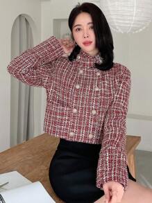 Dazy Designer 女士雙排扣格紋外套 - 紅色 - 查看 5