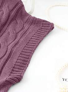 SHEIN LUNE Plus Size Women's Cable Knit Turtleneck Knit Top - Purple - View 4