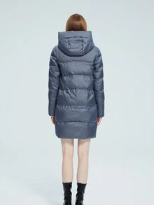 MIEGOFCE 纯色抽绳连帽夹棉大衣 - 霧霾藍 - 查看 2