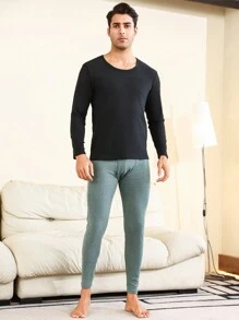 Men'S Solid Color Warm Long Johns - Green - View 6