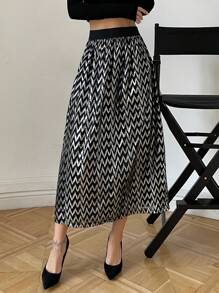 Firerie Ladies' Gold Print Long Skirt - Black - View 6