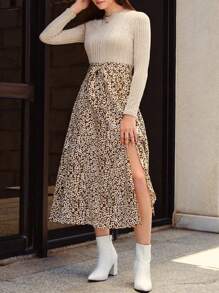 SHEIN Frenchy Plus Size Leopard Print Belted Dress - Multicolor - View 4