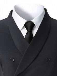 Manfinity Mode 男士藍色貂鼠領雙排扣背心 - 黑色 - 查看 6