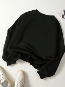 女士字母印花圓領運動衫 - 黑色 - 查看 2