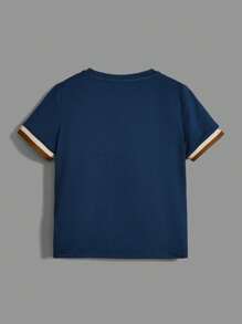 SHEIN Leap Crew 幼童男童馬術印花條紋綾綢t卹,帶織釦口袖頭,多款可選