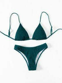 SHEIN Swim Của phụ nữ Màu thuần Dây Bộ Bikini - Màu xanh ngọc - Xem 1