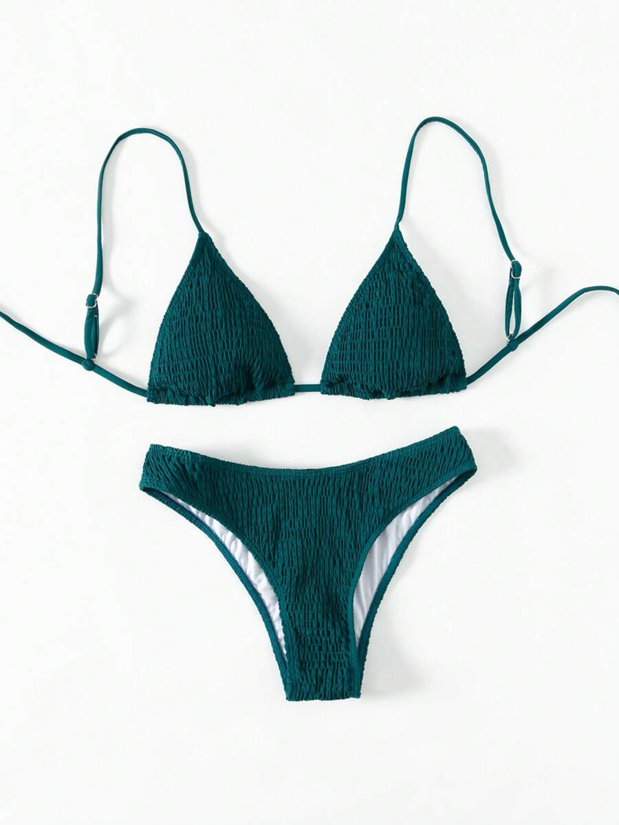 SHEIN Swim Của phụ nữ Màu thuần Dây Bộ Bikini - Màu xanh ngọc - Xem 1