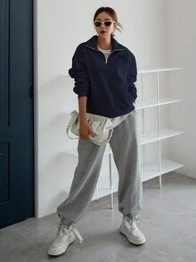 DAZY 字母印花下垂肩毛衣 - 藏蓝色 - 查看 3