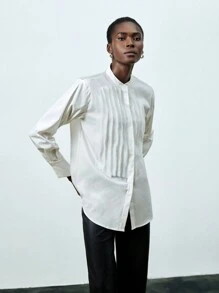 SHEIN BIZwear 女性長袖衫帶有褶飾裝飾 - 白色 - 查看 1