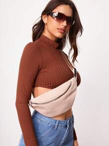 SHEIN SXY 1個銼糙布女士腰包 - 卡其色 - 查看 8