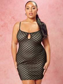 SHEIN BAE Kích thước lớn Xu hướng: Cắt giảm Lưới Gai Váy Dây - màu đen - Xem 4