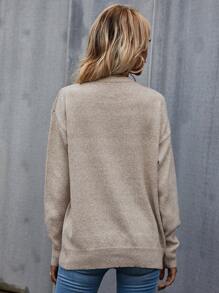 SHEIN LUNE 休閒純色落肩毛衣 - 駝色 - 查看 2