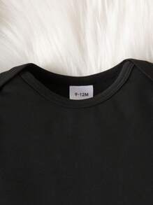 嬰兒男童休閒標語印花長袖連體衣 - 黑色 - 查看 5