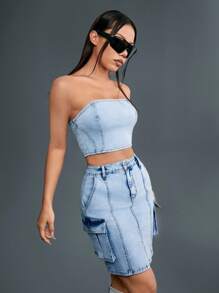 SHEINNeu Giải trí Của phụ nữ Denim - Màu xanh lam - Xem 8