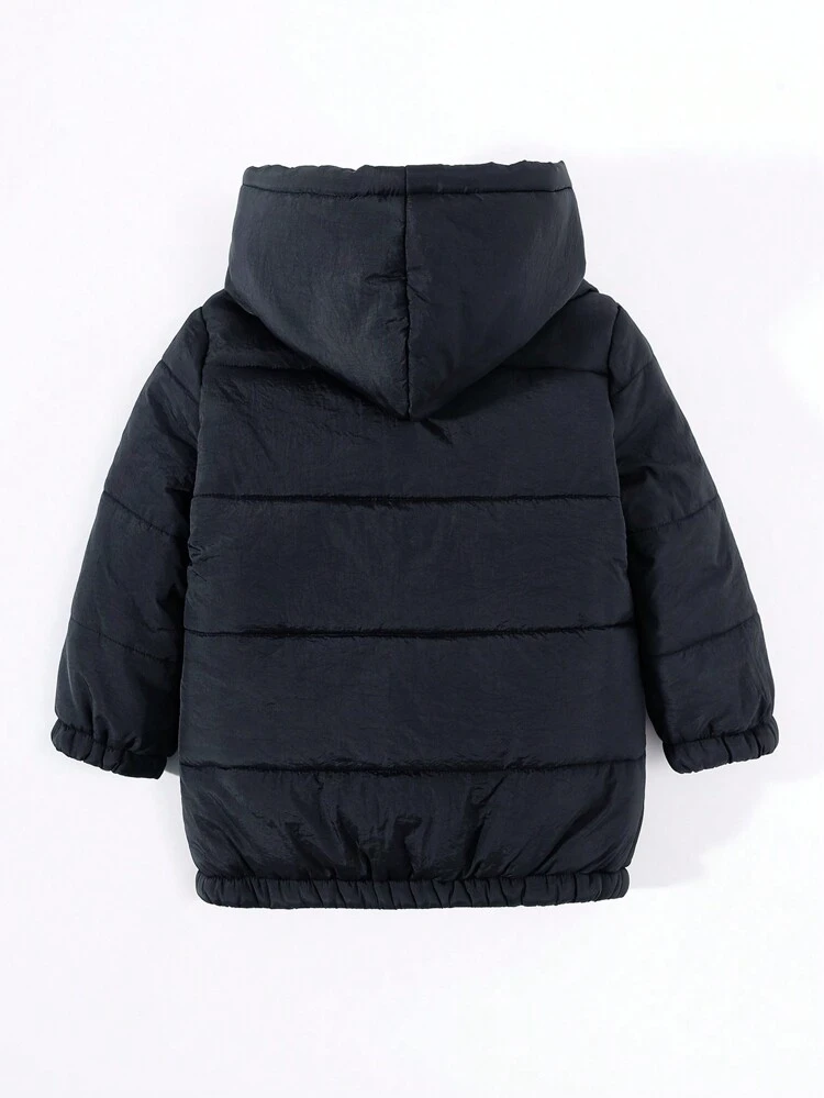 Toddler Boys' Casual Comfortable Hooded Jacket With Padding, English Pattern And Scarf Set
