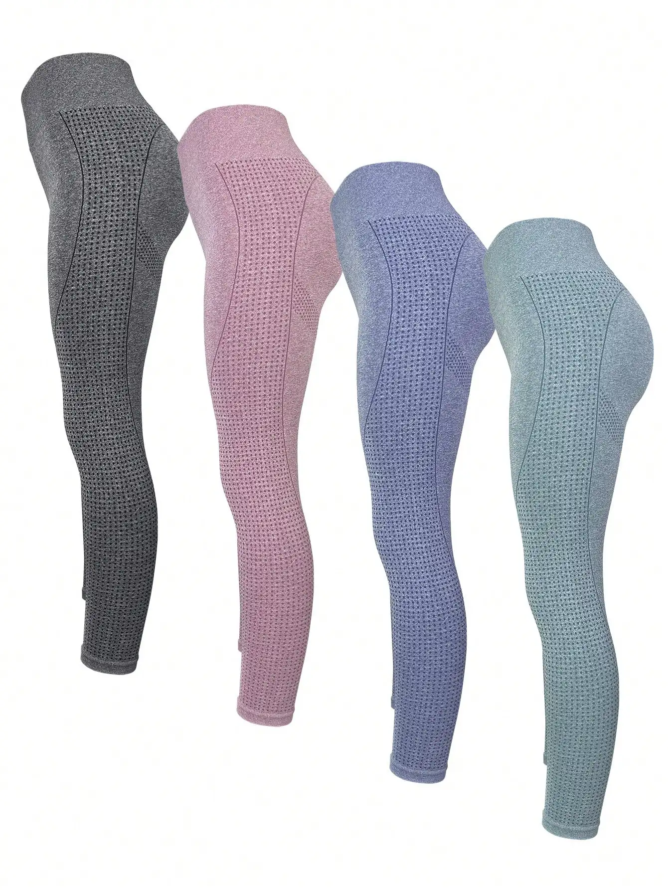 4入組女性無縫高腰有彈性運動打底褲