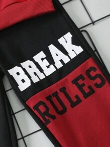 男童字母印花撞色连帽衫和运动裤套装 - 酒紅色 - 查看 6