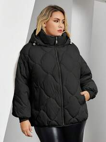 Astrid 女式大碼純色帽衫拉鍊前墊充外套 - 黑色 - 查看 4