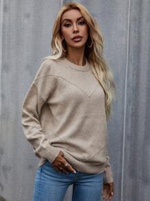 SHEIN LUNE 休閒純色落肩毛衣 - 駝色 - 查看 6