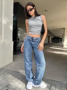 SHEIN Essnce Women'S Ruffle Trim Cropped Tank Top - Grey - View 1