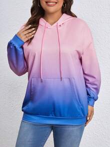 SHEIN LUNE Áo nỉ dây rút phối màu gradient cỡ lớn - Bụi hồng - Xem 5