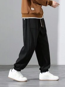 男士字母印花束口休閒褲 - 黑色 - 查看 4